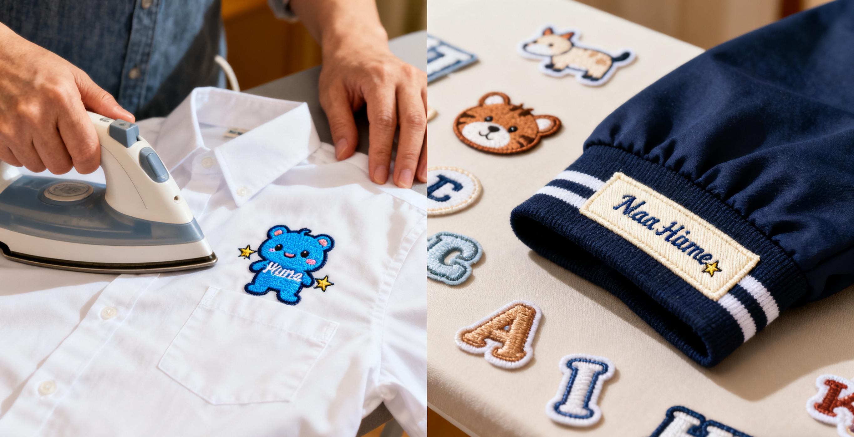 Iron on clothes name tags applied to children’s schoolwear